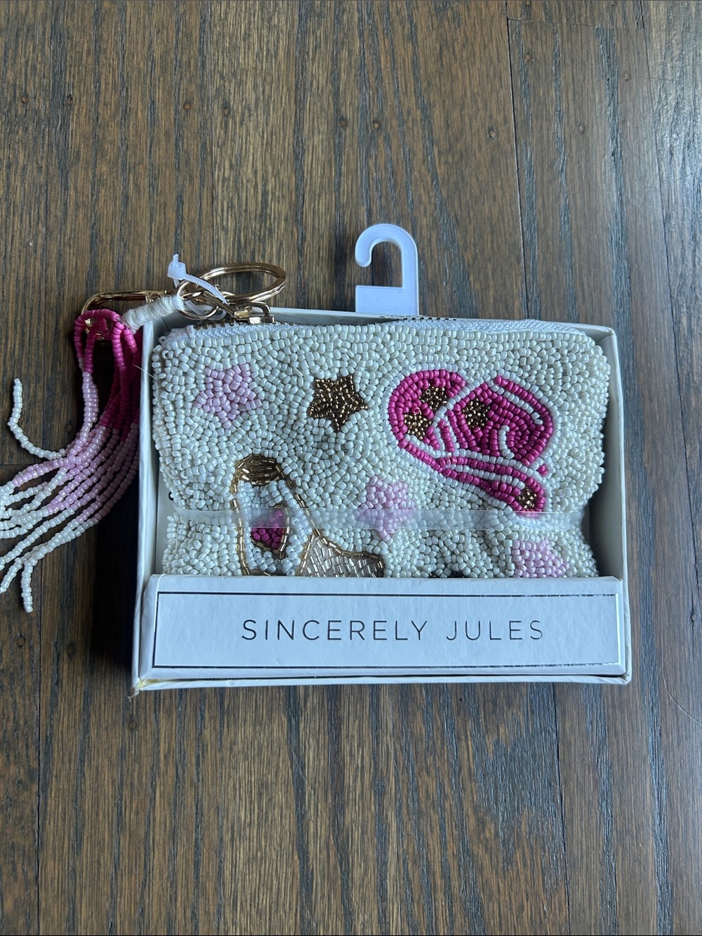 Sincerly Jules Beaded Cowgirl Hat and Boot Pouch—Cream & Pink